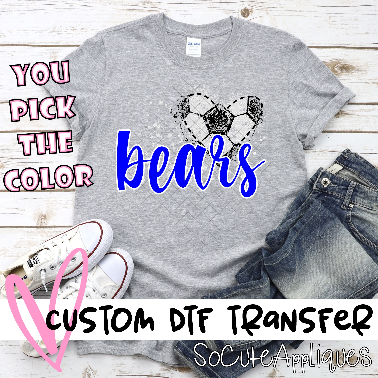 CUSTOM BEARS soccer messy heart *DTF* Transfer