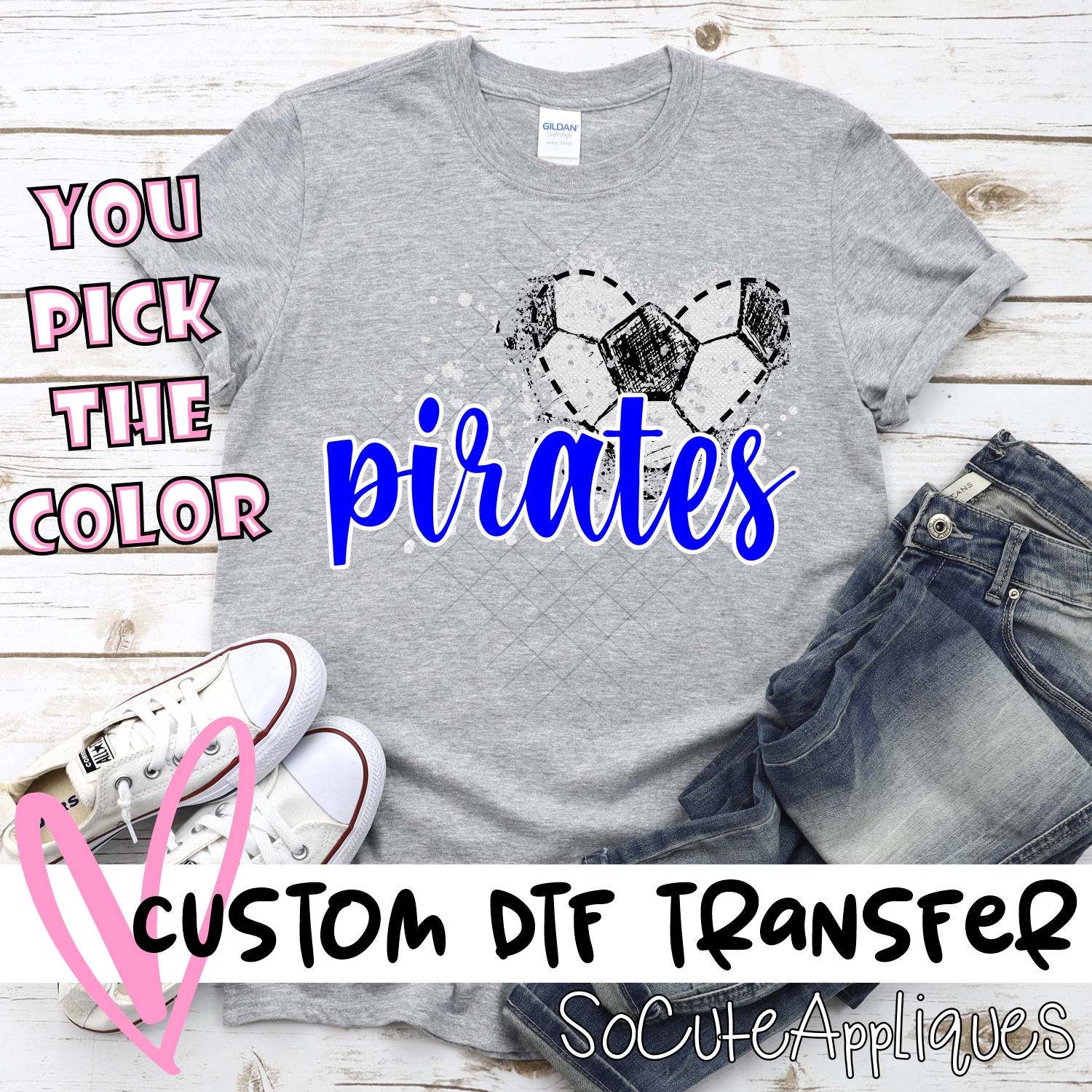 CUSTOM PIRATES soccer messy heart *DTF* Transfer