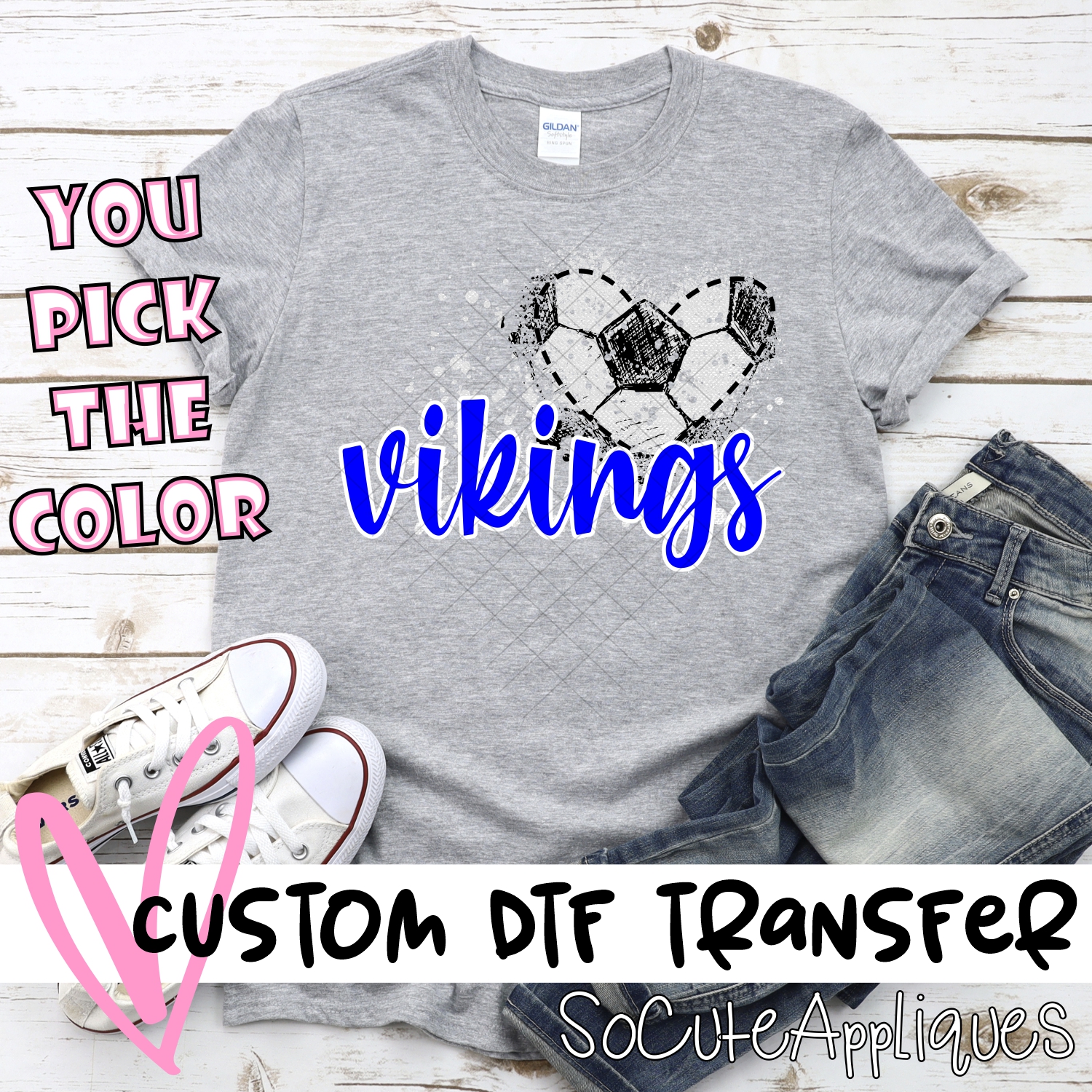 CUSTOM VIKINGS soccer messy heart *DTF* Transfer