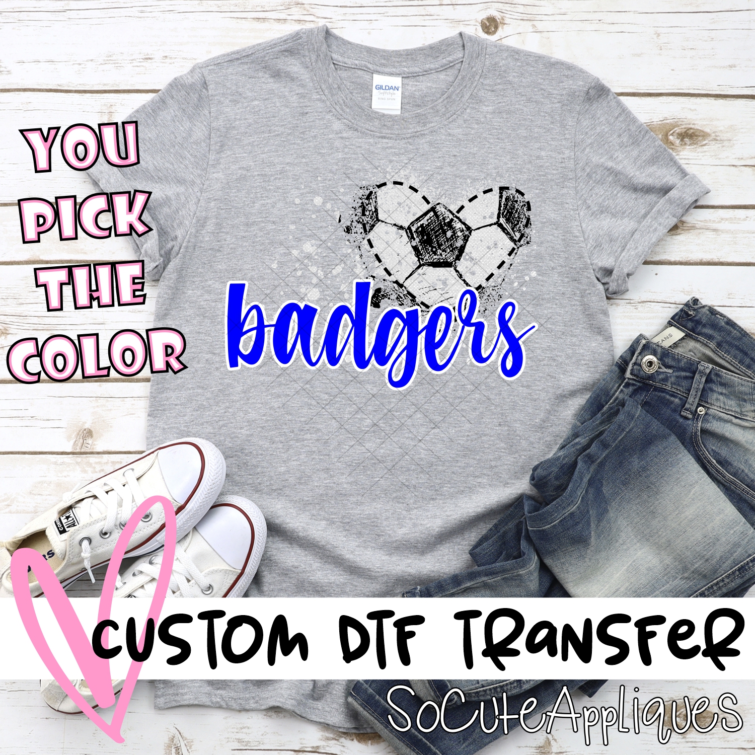 CUSTOM BADGERS soccer messy heart *DTF* Transfer