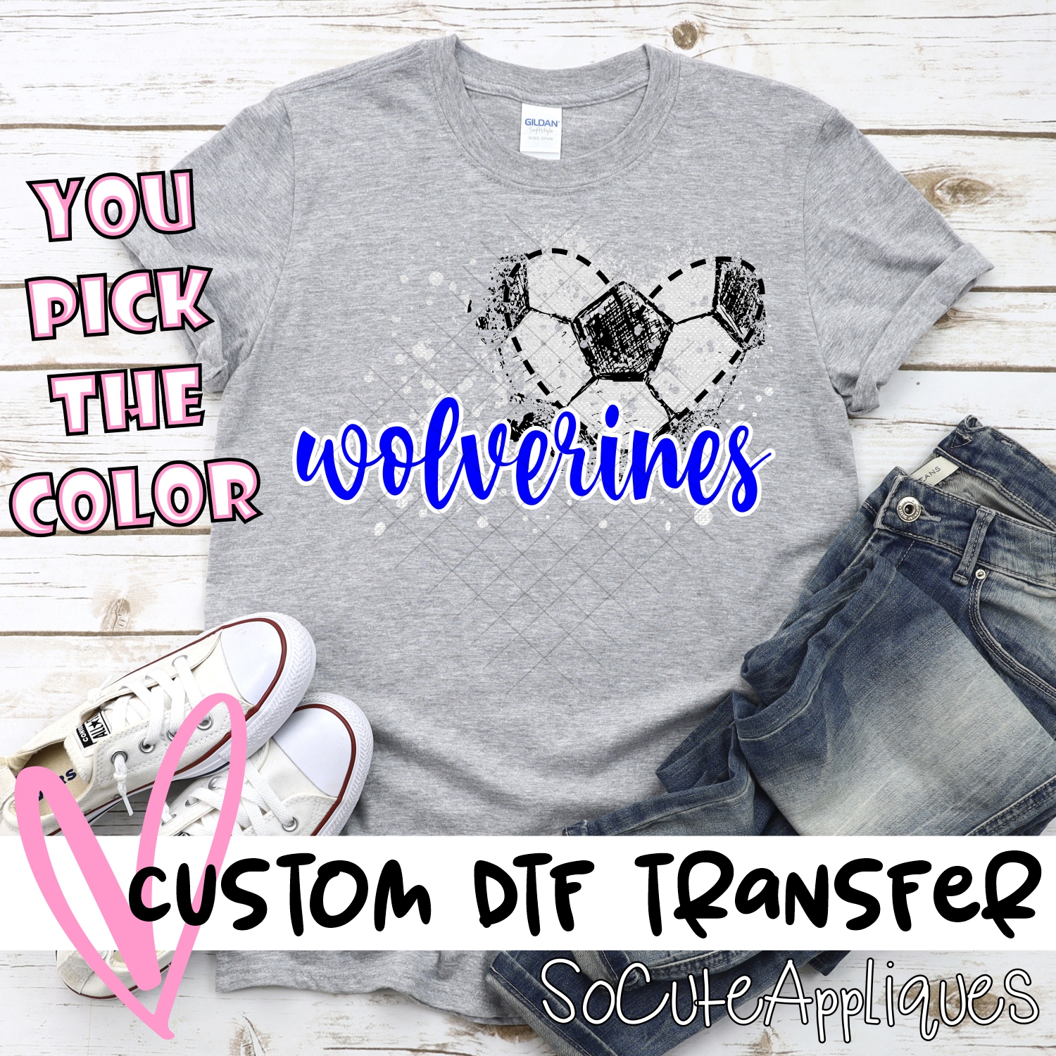CUSTOM WOLVERINES soccer messy heart *DTF* Transfer