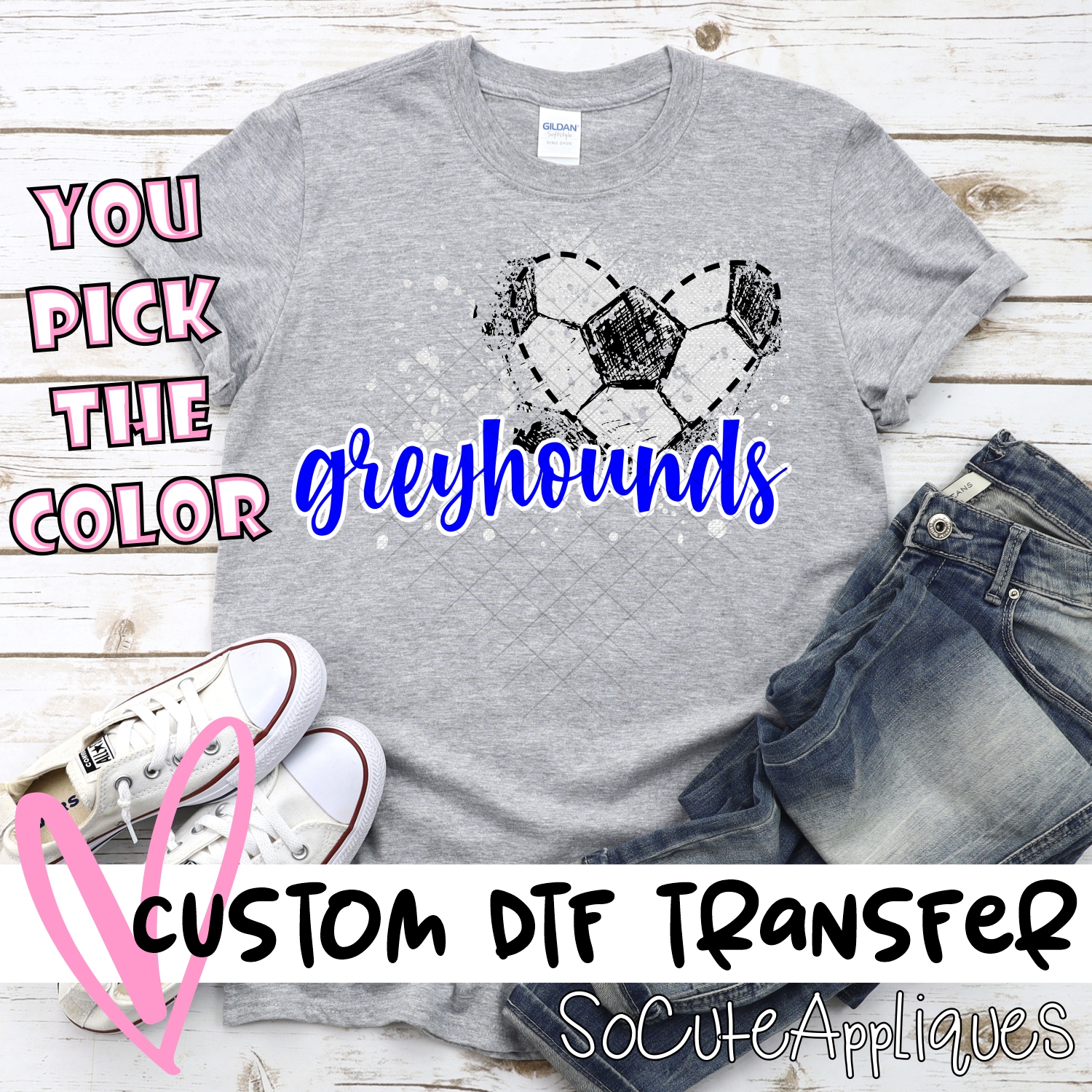 CUSTOM GREYHOUNDS soccer messy heart *DTF* Transfer