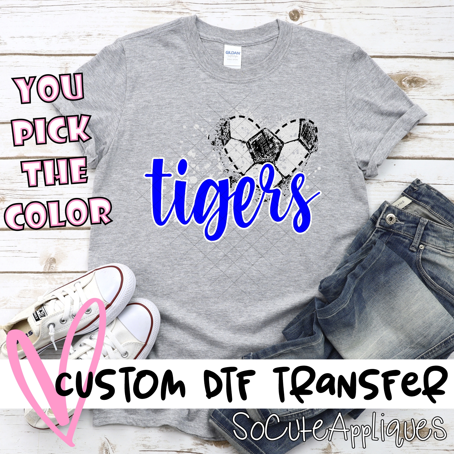 CUSTOM TIGERS soccer messy heart *DTF* Transfer