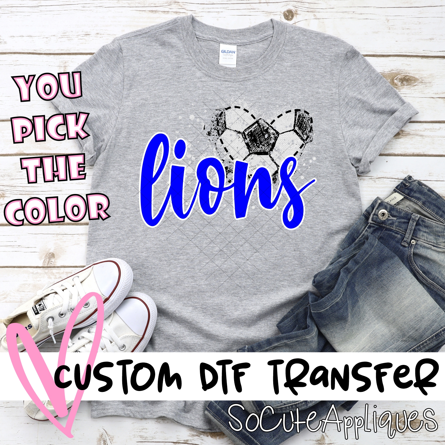 CUSTOM LIONS soccer messy heart *DTF* Transfer