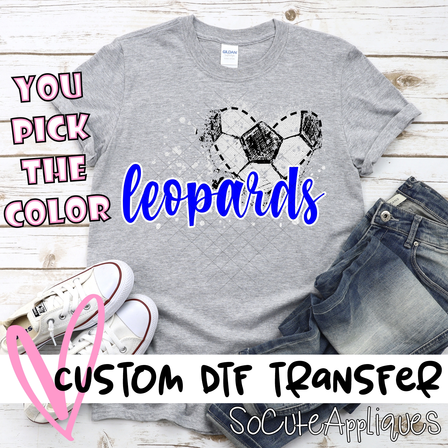 CUSTOM LEOPARDS soccer messy heart *DTF* Transfer