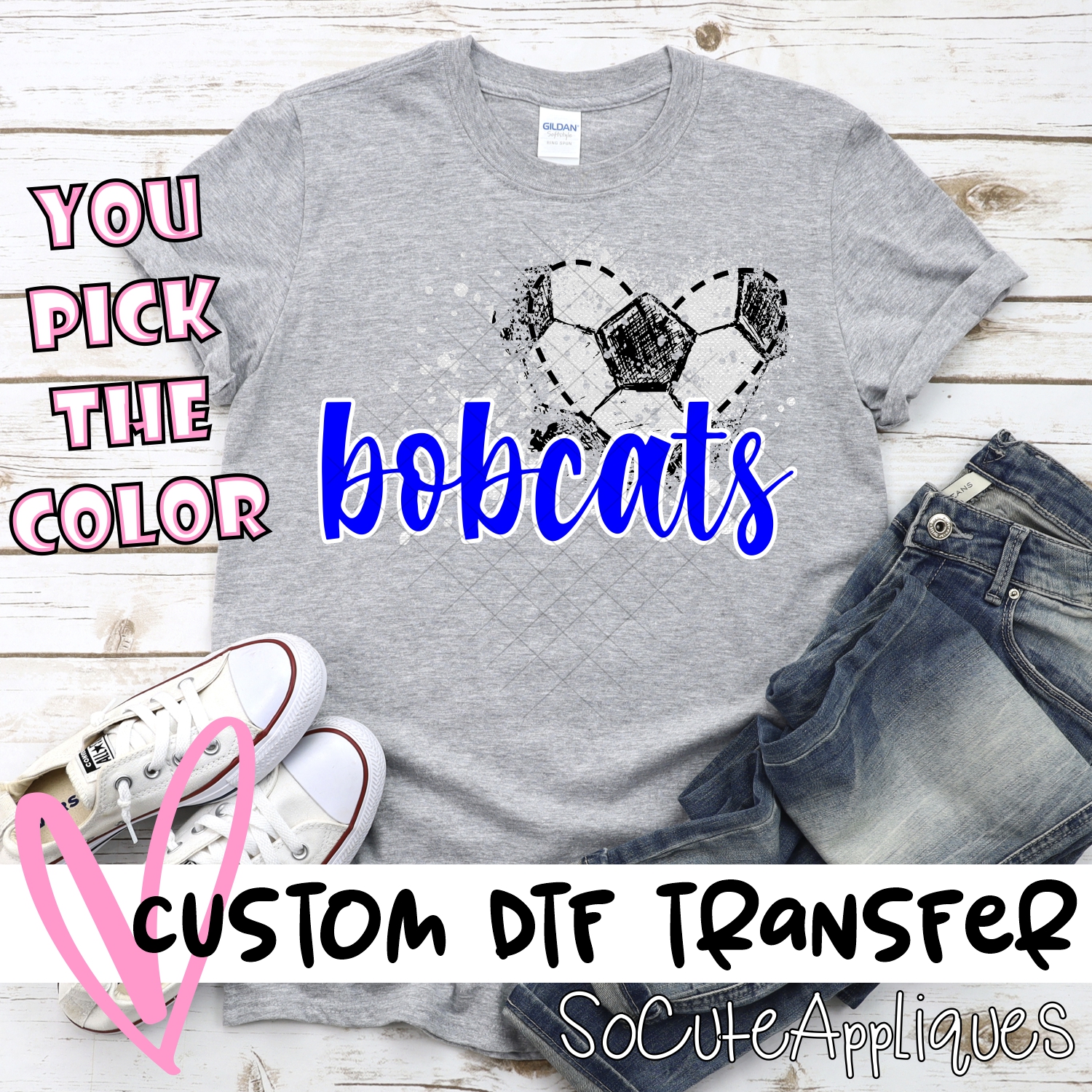 CUSTOM BOBCATS soccer messy heart *DTF* Transfer