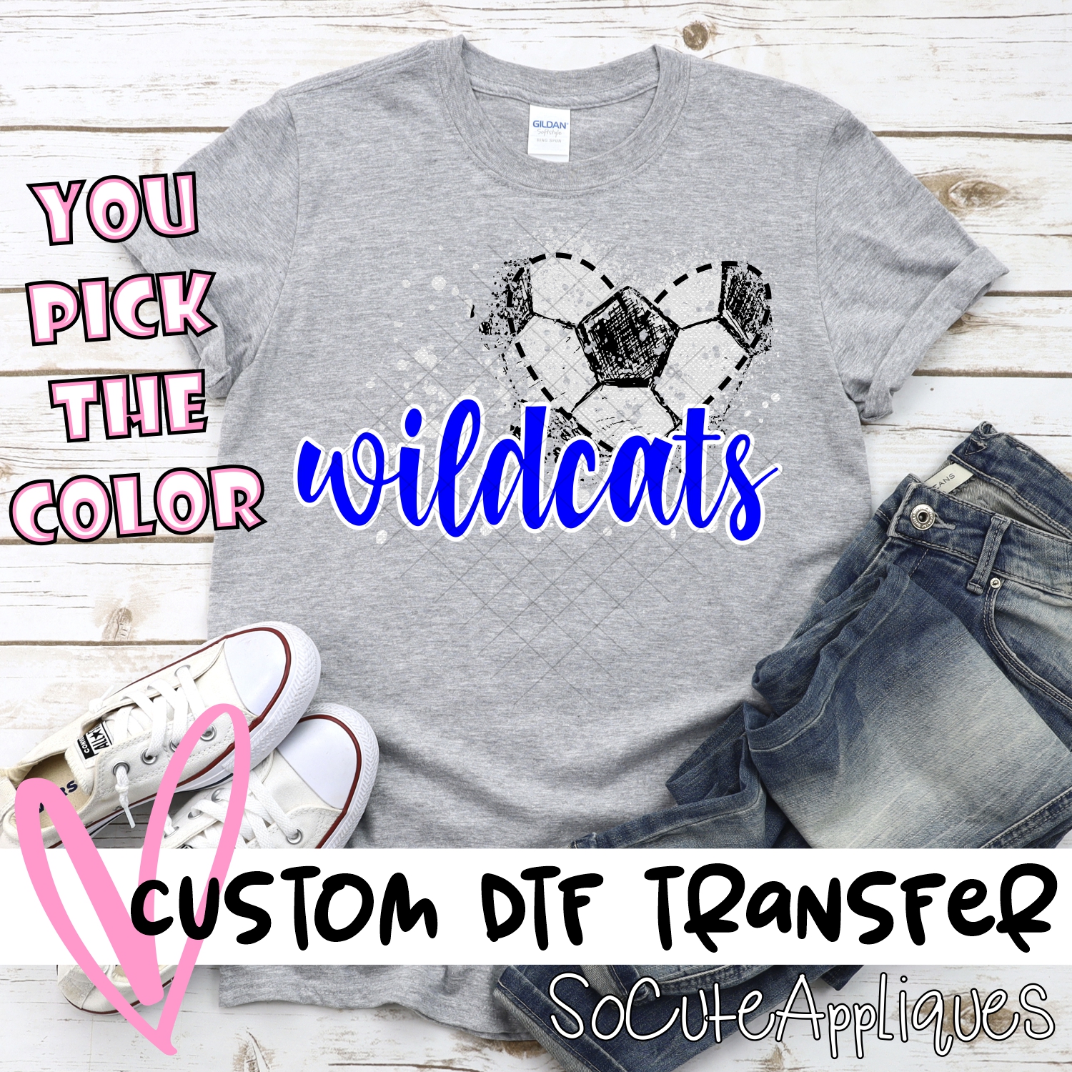 CUSTOM WILDCATS soccer messy heart *DTF* Transfer