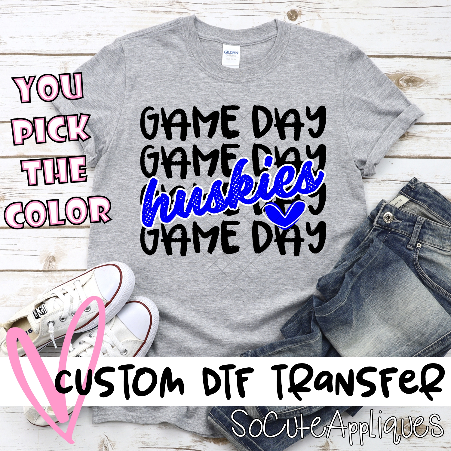 CUSTOM HUSKIES Game Day stacked BLACK *DTF* Transfer