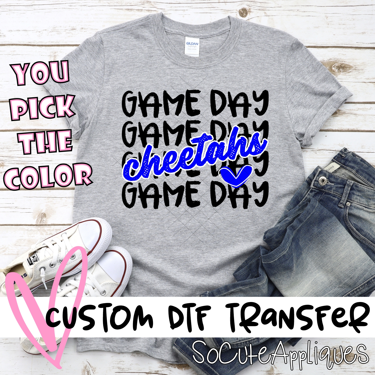 CUSTOM CHEETAHS Game Day stacked BLACK *DTF* Transfer