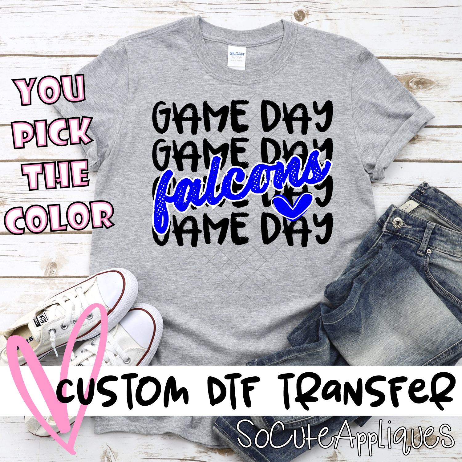 CUSTOM FALCONS Game Day stacked BLACK *DTF* Transfer