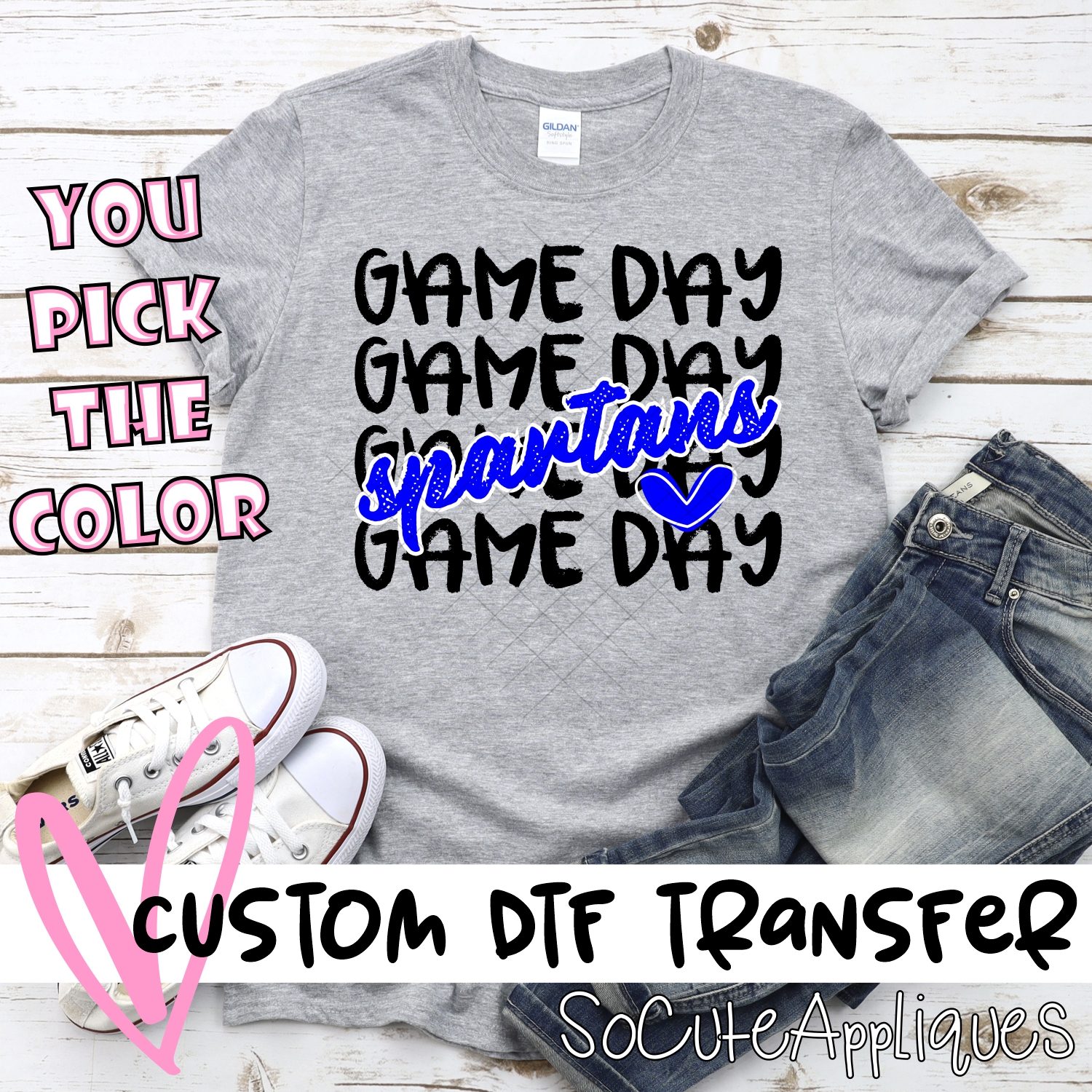 CUSTOM SPARTANS Game Day stacked BLACK *DTF* Transfer