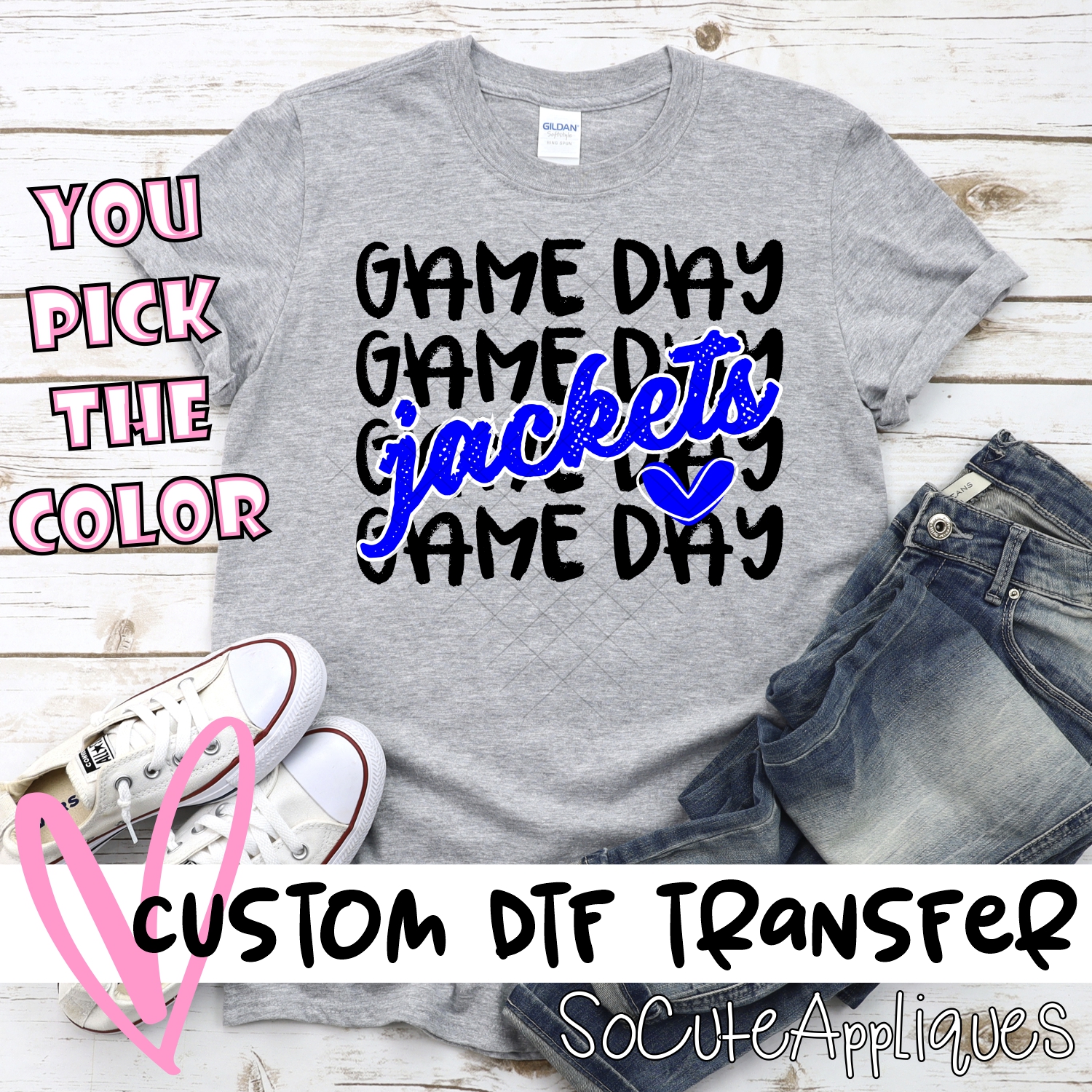 CUSTOM JACKETS Game Day stacked BLACK *DTF* Transfer