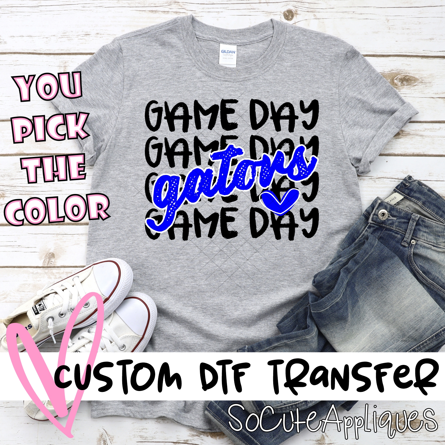 CUSTOM GATORS Game Day stacked BLACK *DTF* Transfer