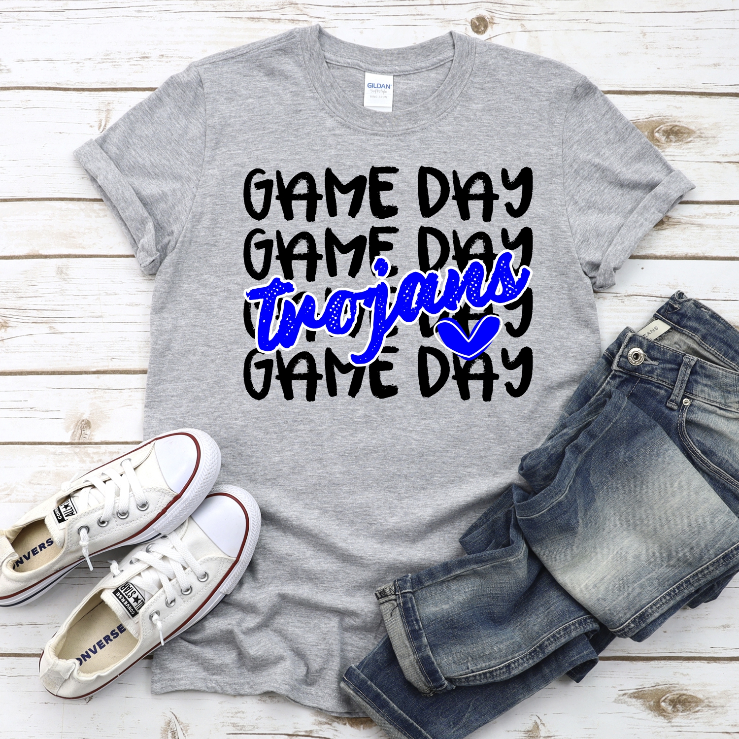 CUSTOM TROJANS Game Day stacked BLACK *DTF* Transfer - Image 2
