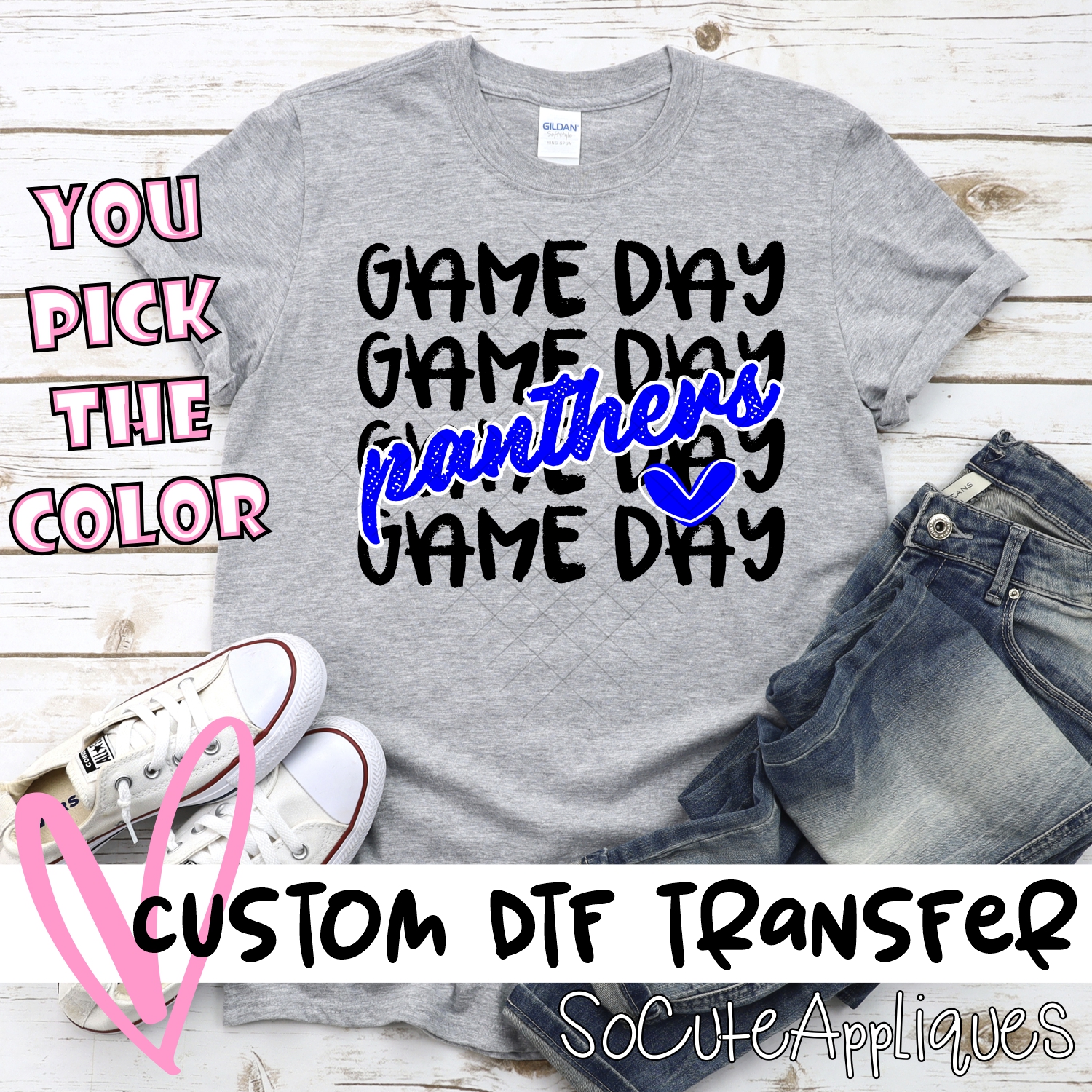 CUSTOM PANTHERS Game Day stacked BLACK *DTF* Transfer
