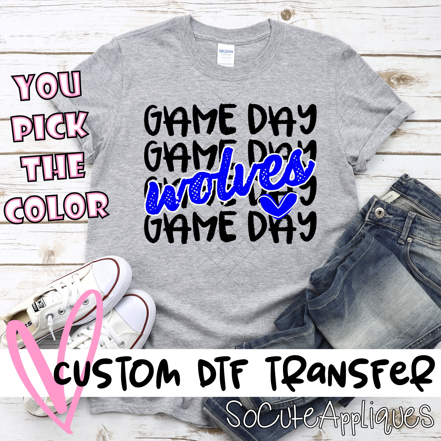 CUSTOM WOLVES Game Day stacked BLACK *DTF* Transfer
