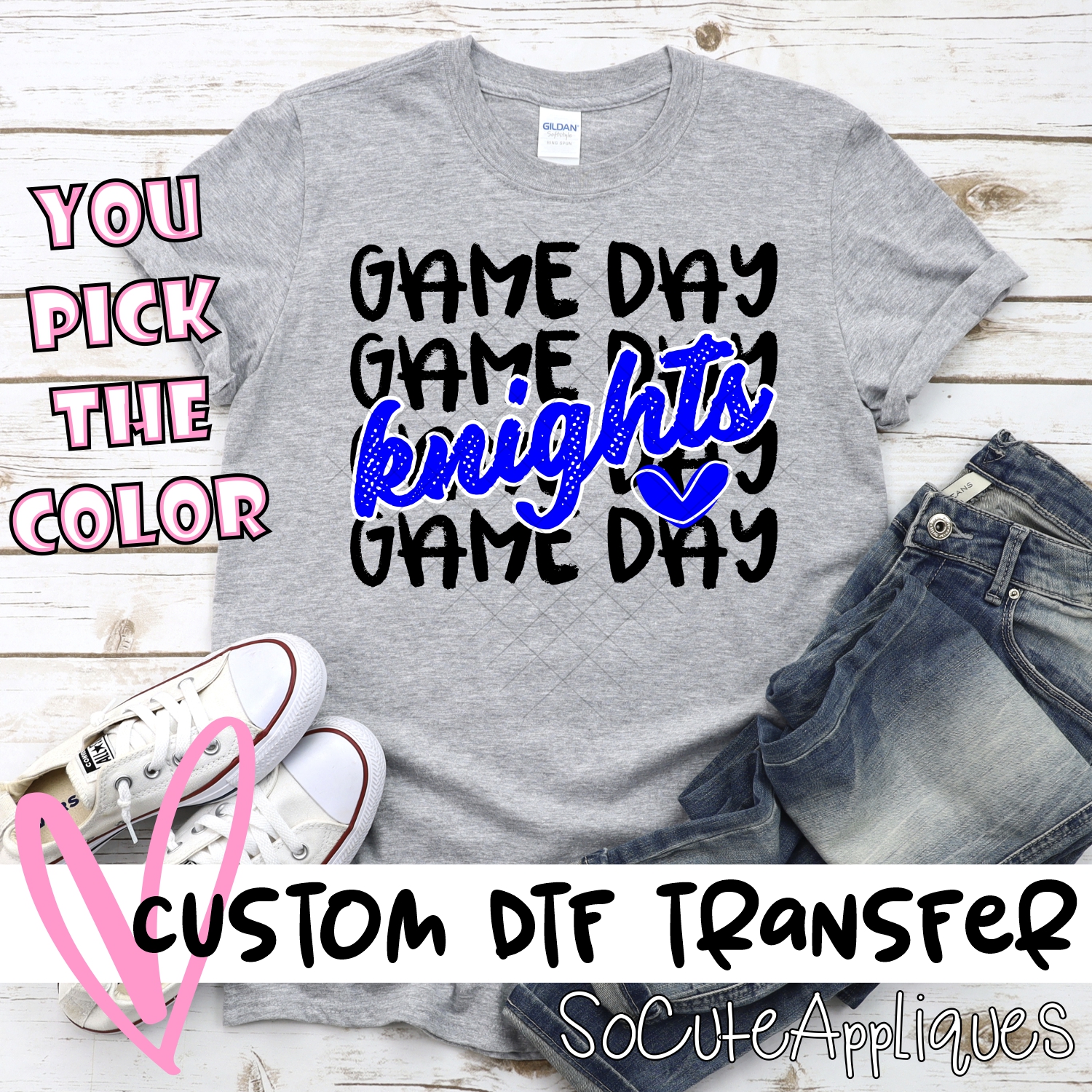 CUSTOM KNIGHTS Game Day stacked BLACK *DTF* Transfer