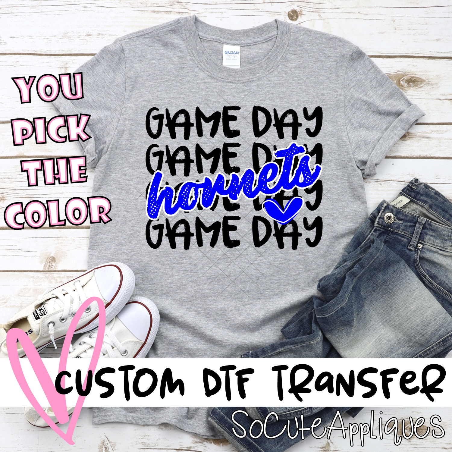 CUSTOM HORNETS Game Day stacked BLACK *DTF* Transfer