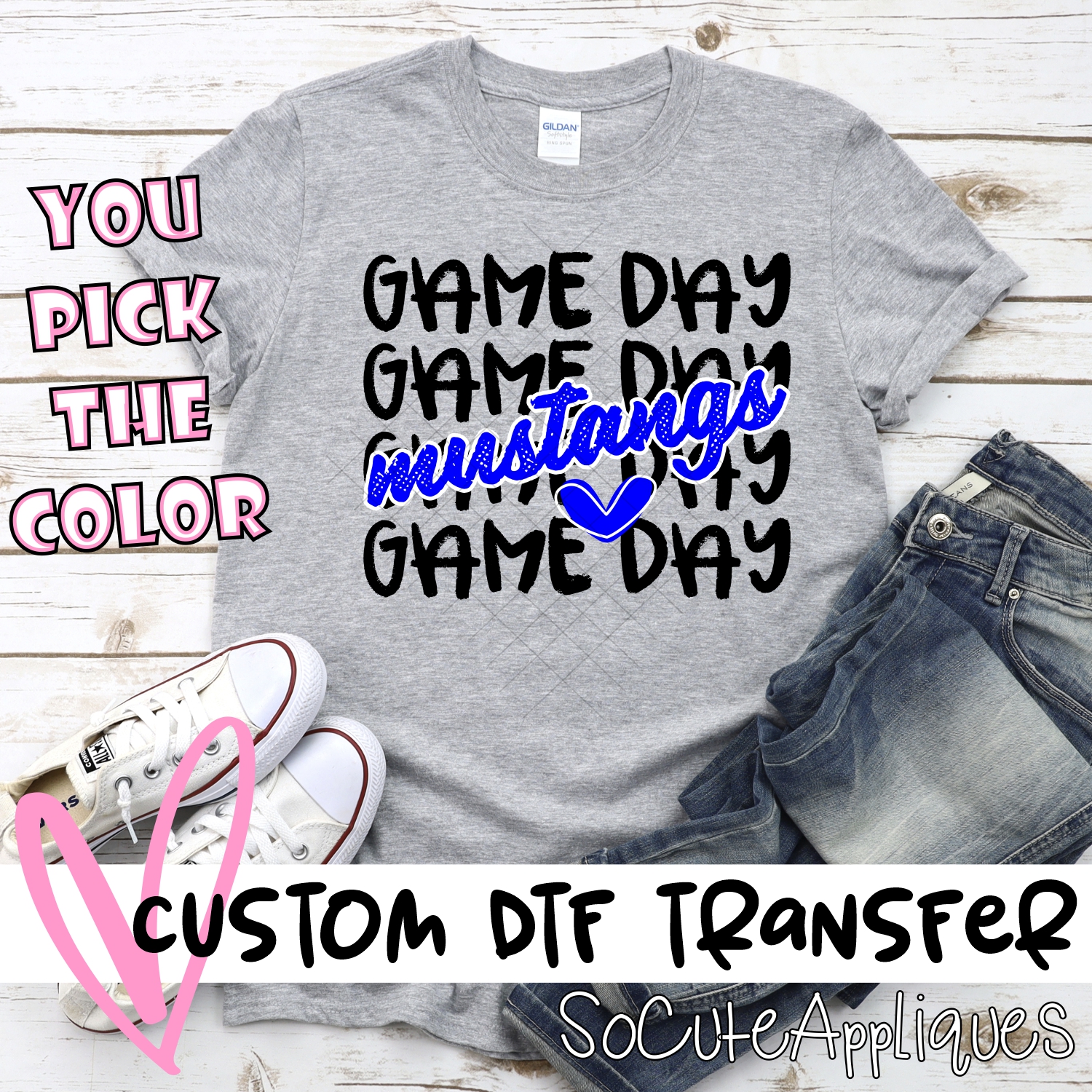 CUSTOM MUSTANGS Game Day stacked BLACK *DTF* Transfer