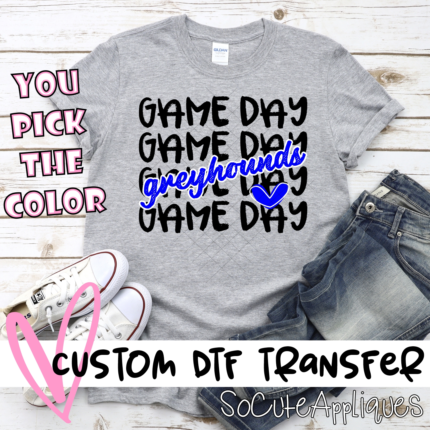 CUSTOM GREYHOUNDS Game Day stacked BLACK *DTF* Transfer