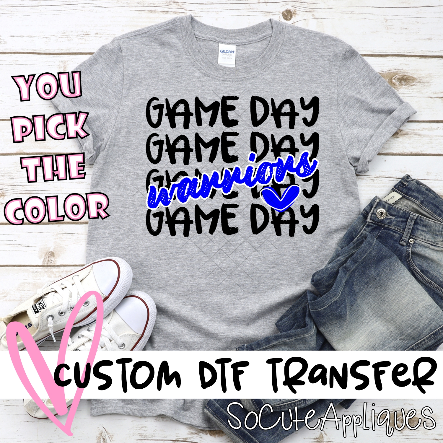 CUSTOM WARRIORS Game Day stacked BLACK *DTF* Transfer