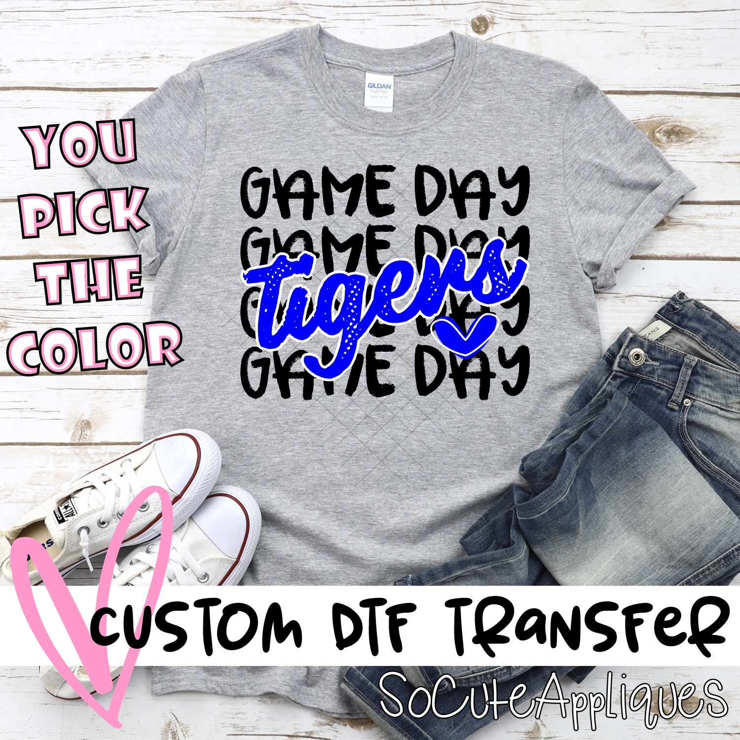 CUSTOM TIGERS Game Day stacked BLACK *DTF* Transfer