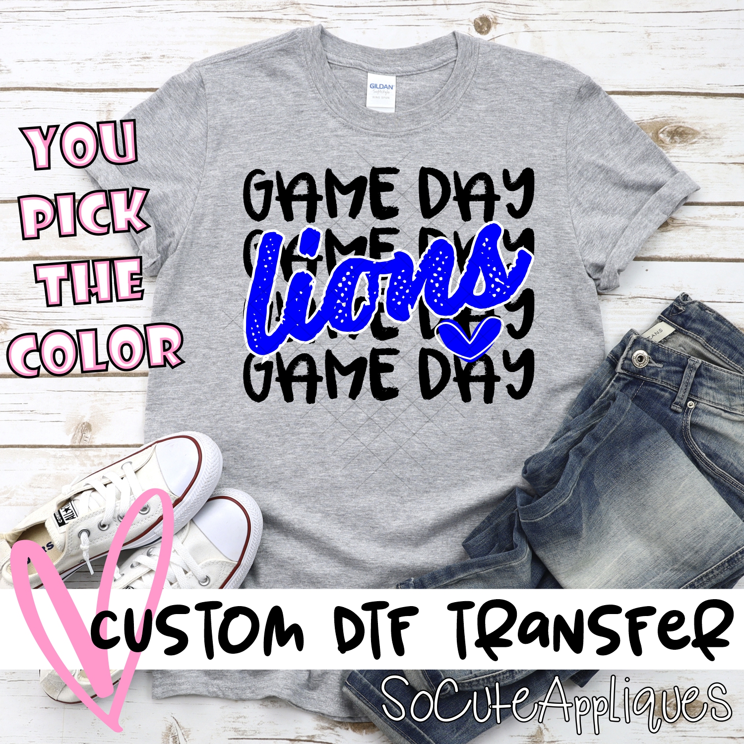 CUSTOM LIONS Game Day stacked BLACK *DTF* Transfer