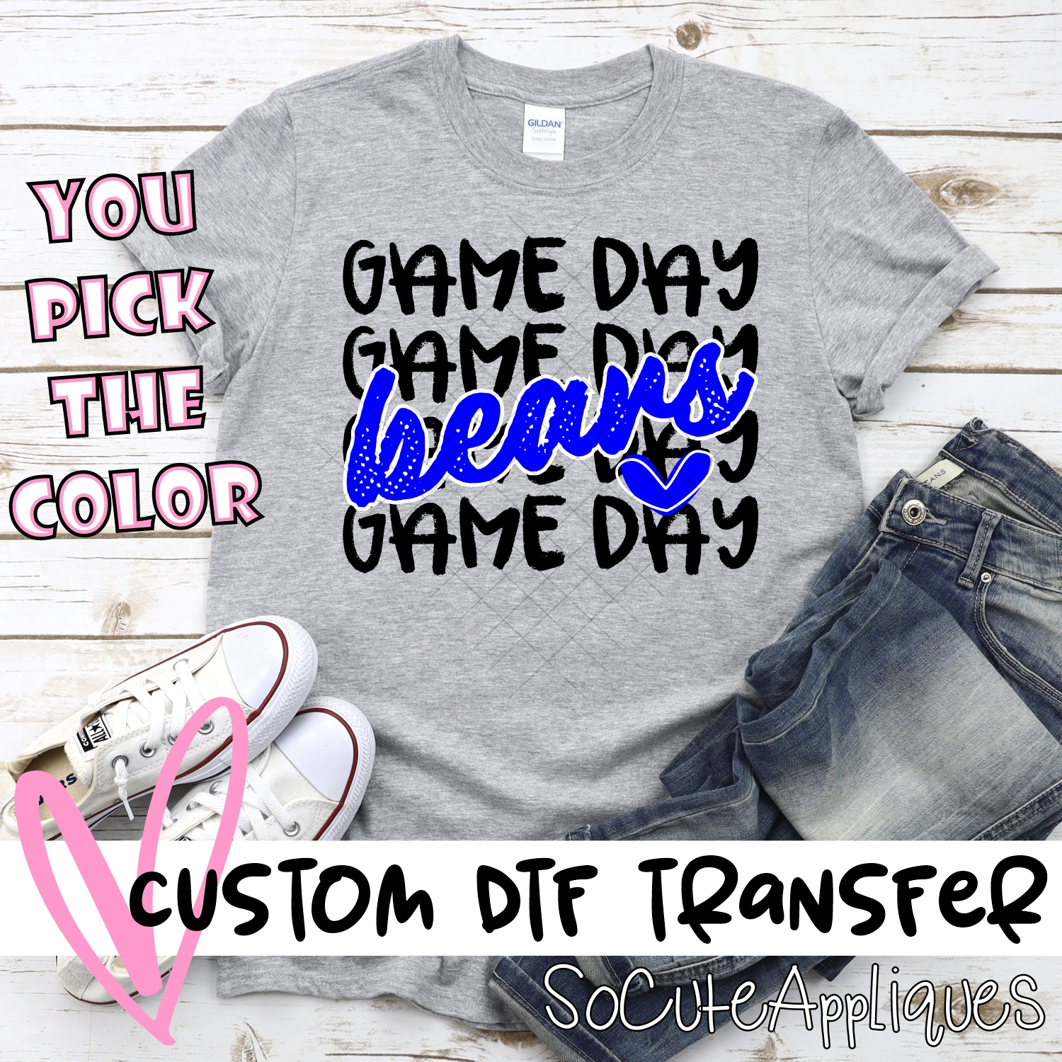 CUSTOM BEARS Game Day stacked BLACK *DTF* Transfer