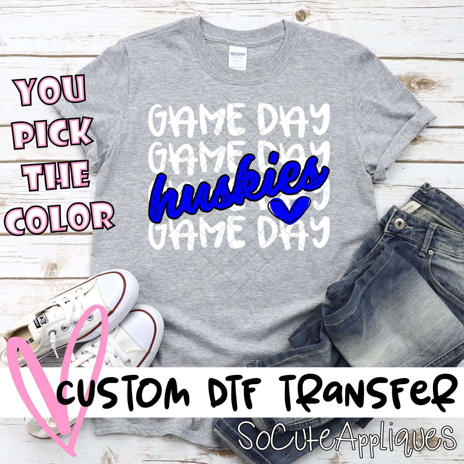 CUSTOM HUSKIES Game Day stacked WHITE *DTF* Transfer