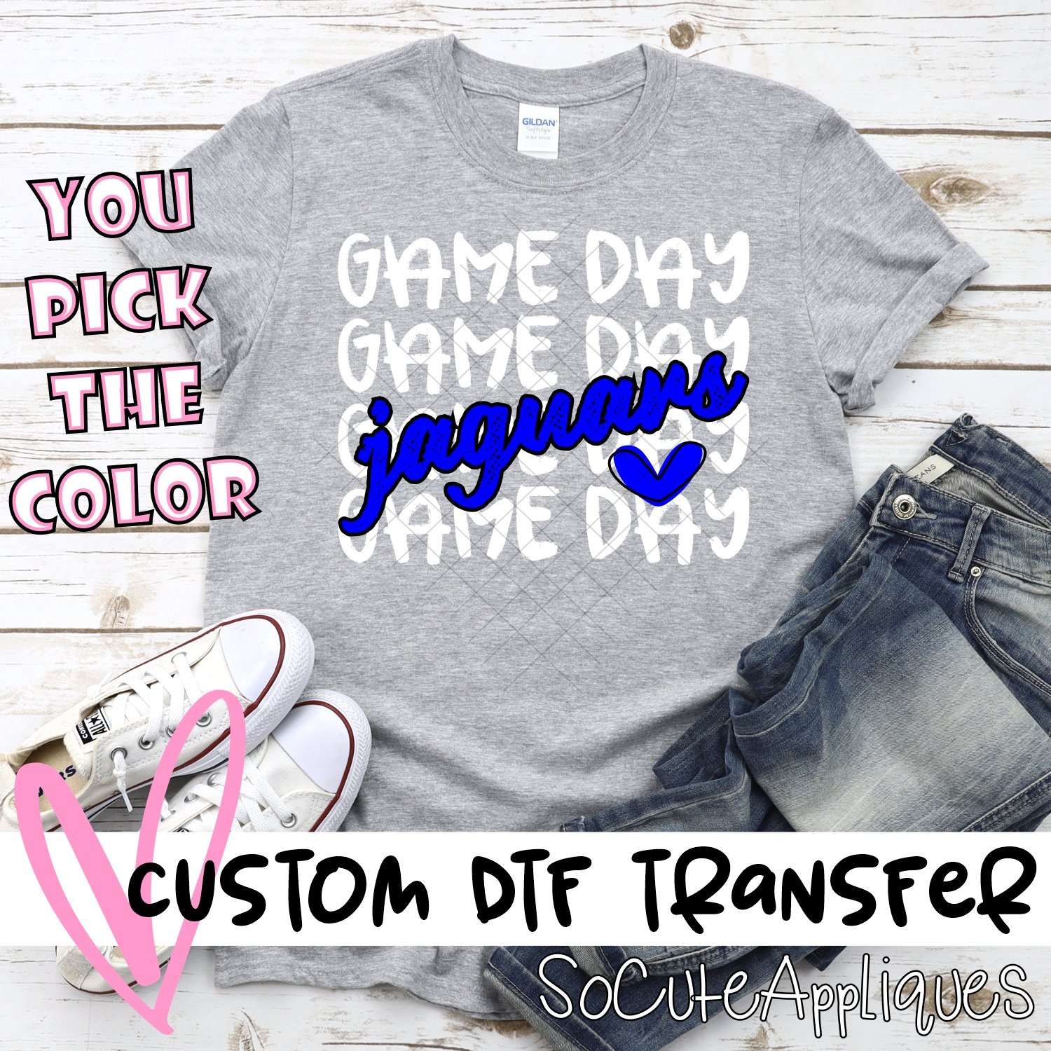 CUSTOM JAGUARS Game Day stacked WHITE *DTF* Transfer