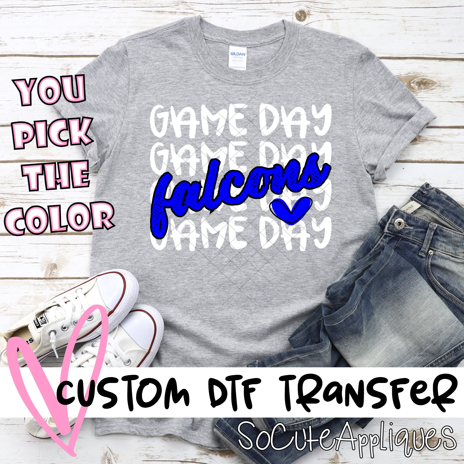 CUSTOM FALCONS Game Day stacked WHITE *DTF* Transfer