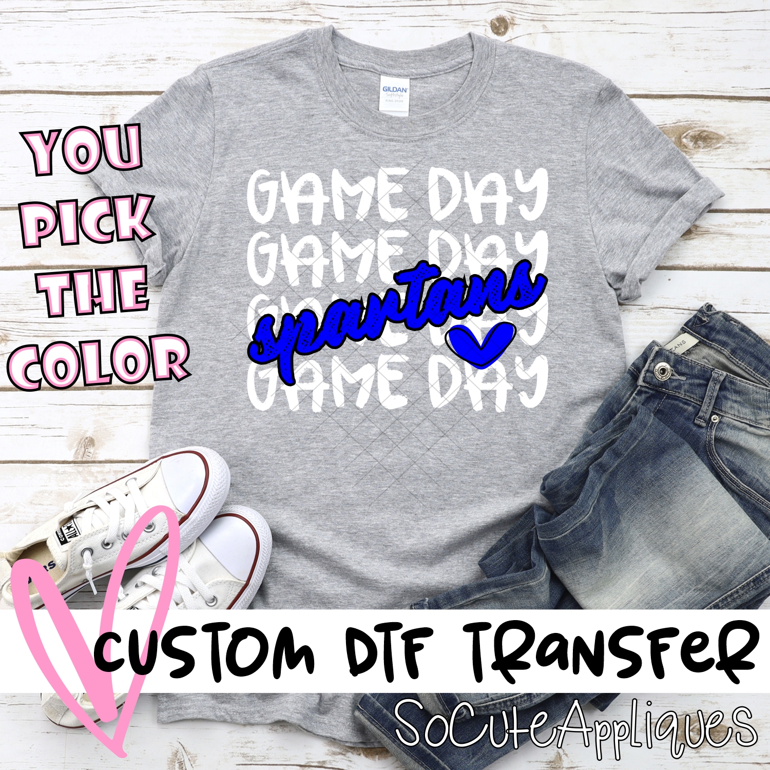 CUSTOM SPARTANS Game Day stacked WHITE *DTF* Transfer