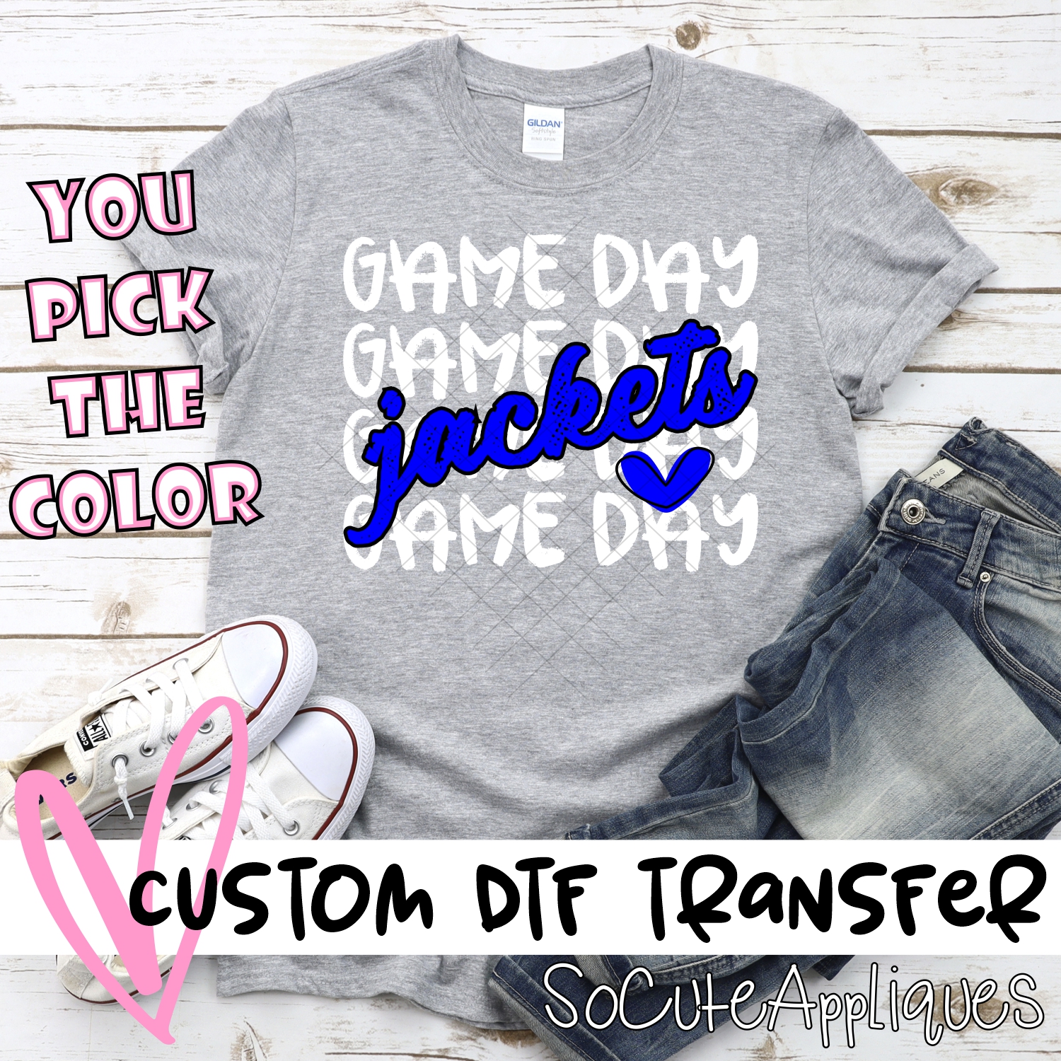 CUSTOM JACKETS Game Day stacked WHITE *DTF* Transfer
