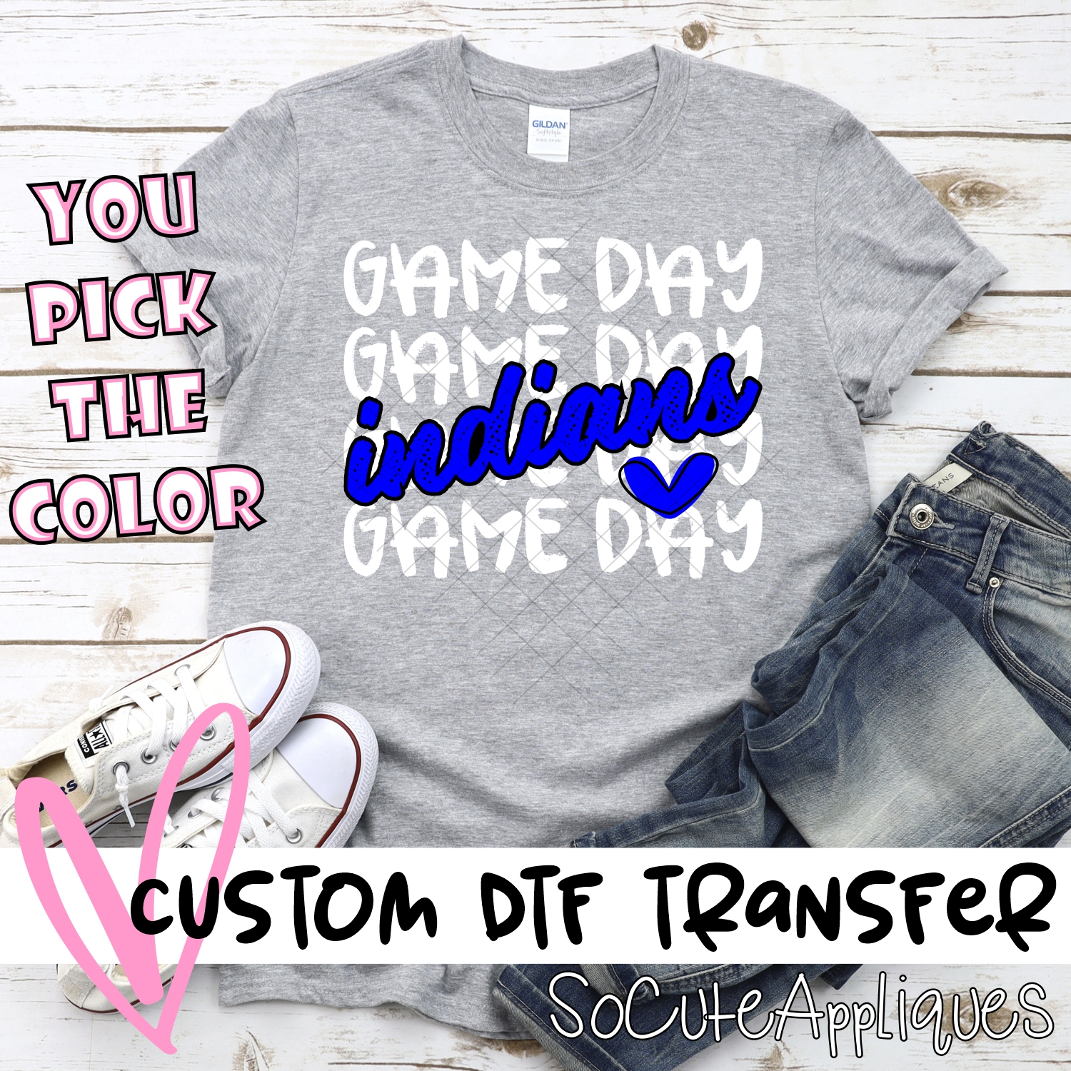 CUSTOM INDIANS Game Day stacked WHITE *DTF* Transfer