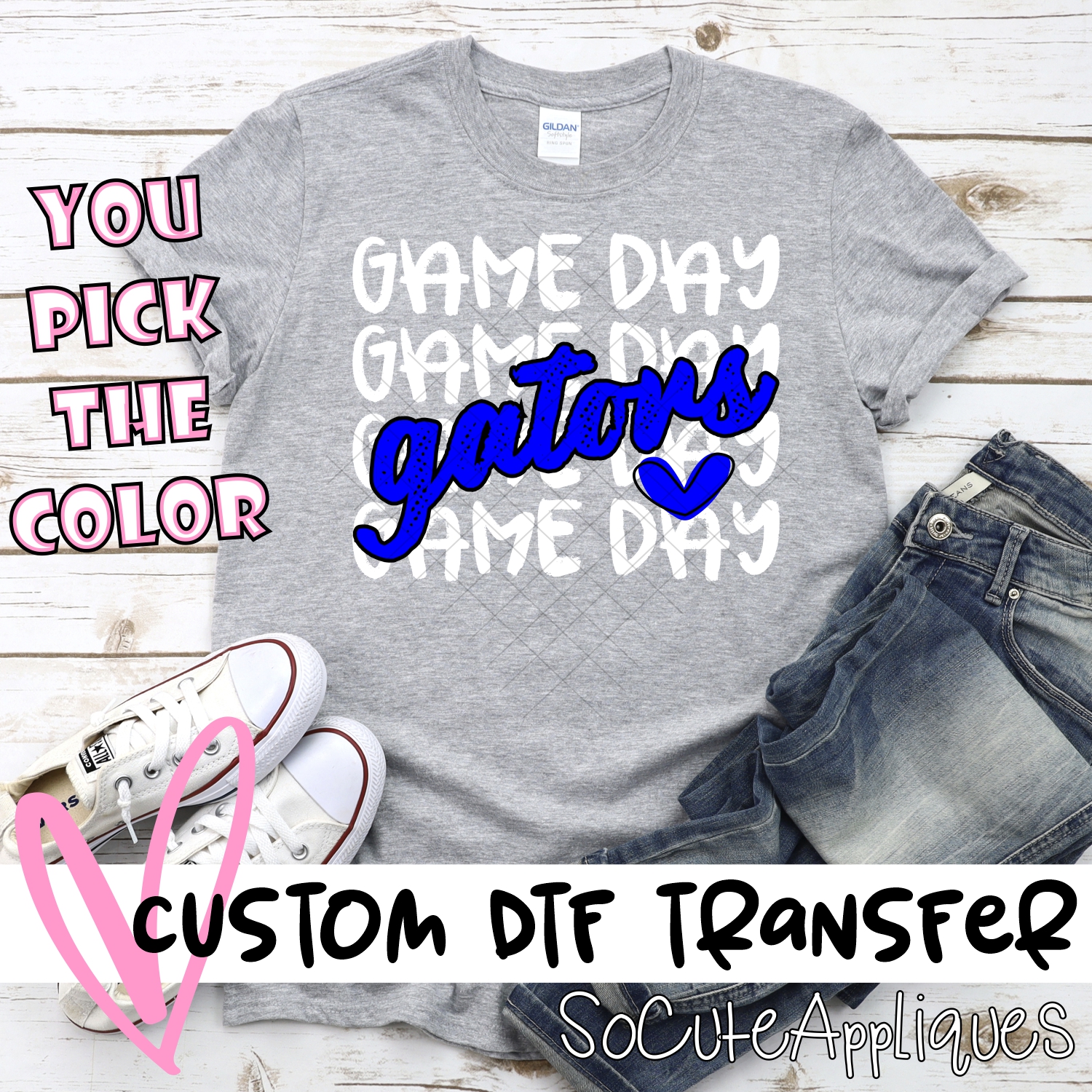 CUSTOM GATORS Game Day stacked WHITE *DTF* Transfer