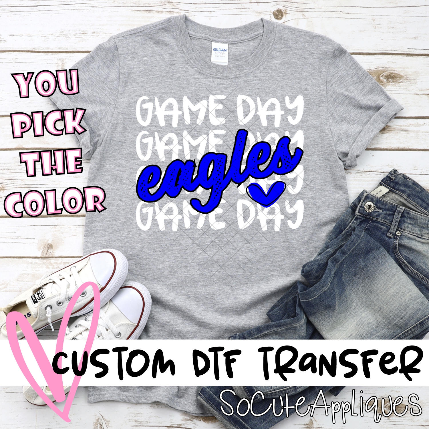 CUSTOM EAGLES Game Day stacked WHITE *DTF* Transfer