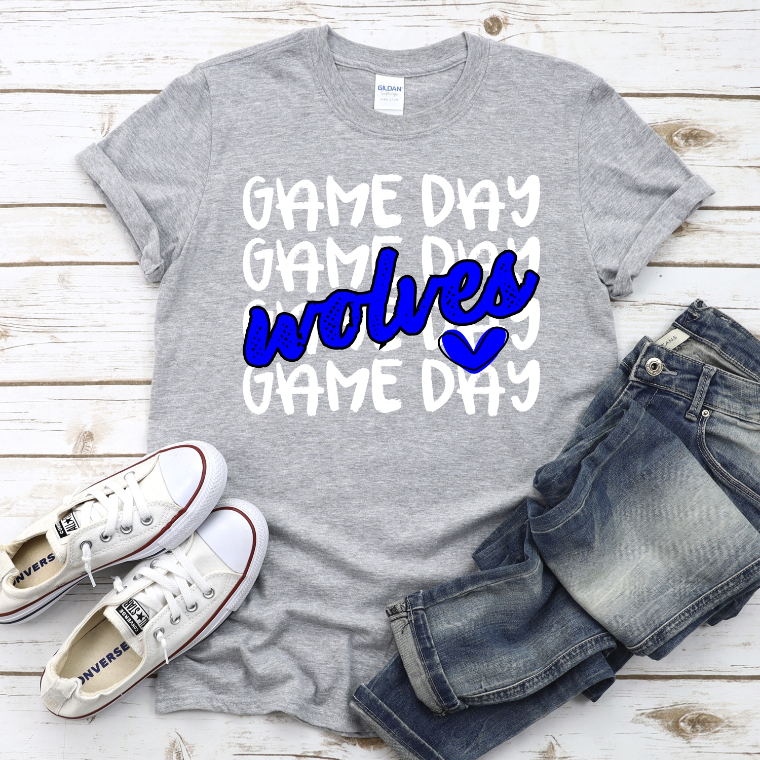 CUSTOM WOLVES Game Day stacked WHITE *DTF* Transfer - Image 2