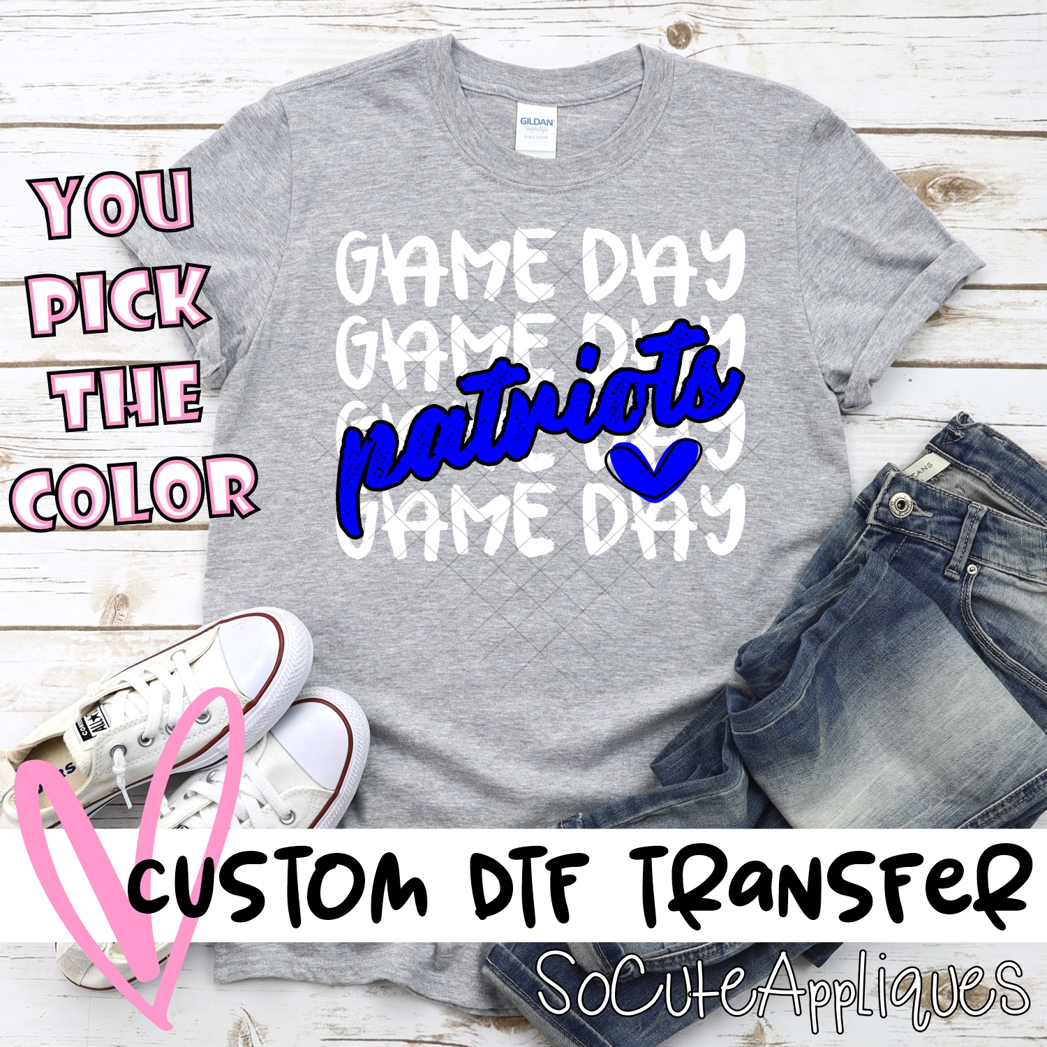 CUSTOM PATRIOTS Game Day stacked WHITE *DTF* Transfer