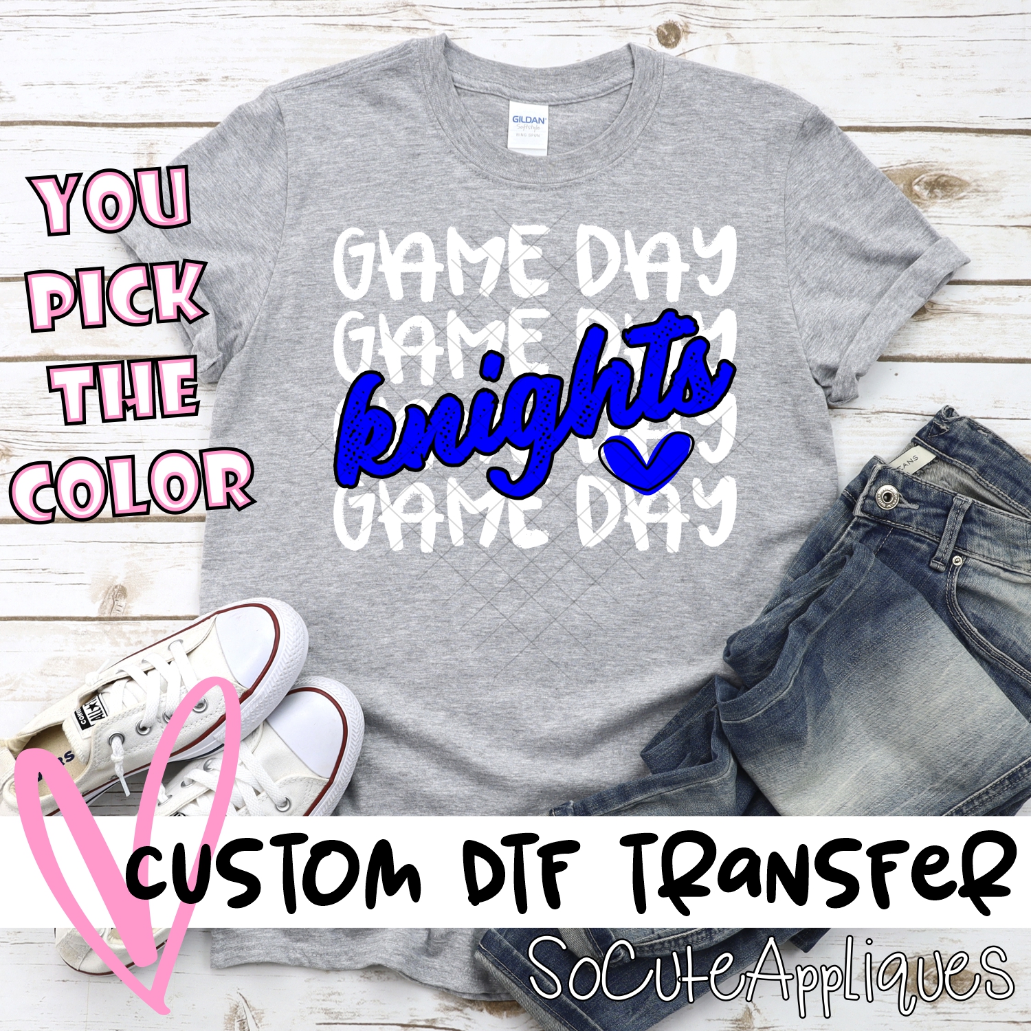 CUSTOM KNIGHTS Game Day stacked WHITE *DTF* Transfer