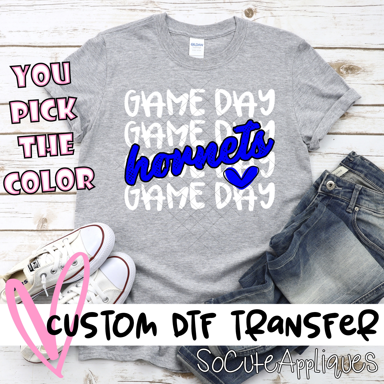 CUSTOM HORNETS Game Day stacked WHITE *DTF* Transfer
