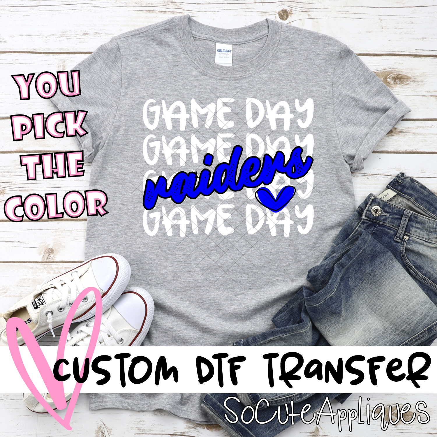 CUSTOM RAIDERS Game Day stacked WHITE *DTF* Transfer