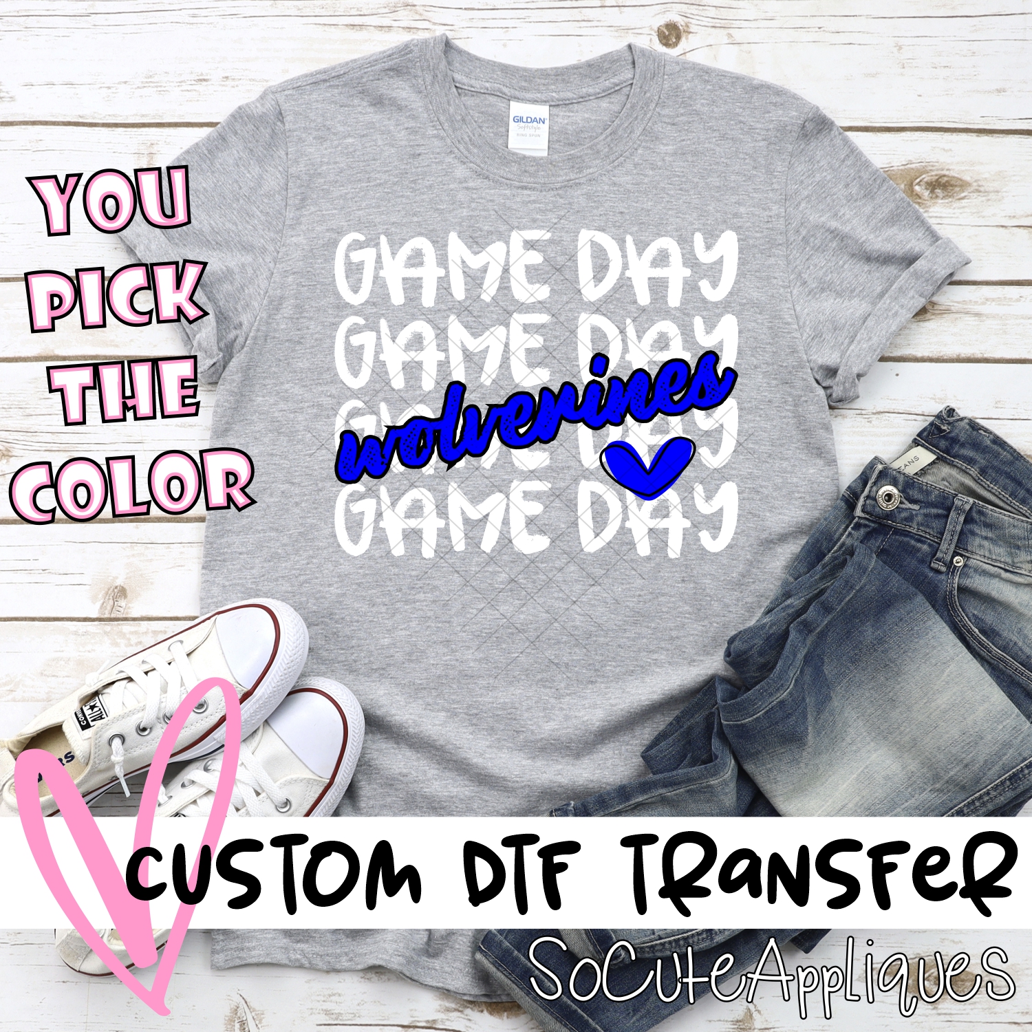 CUSTOM WOLVERINES Game Day stacked WHITE *DTF* Transfer