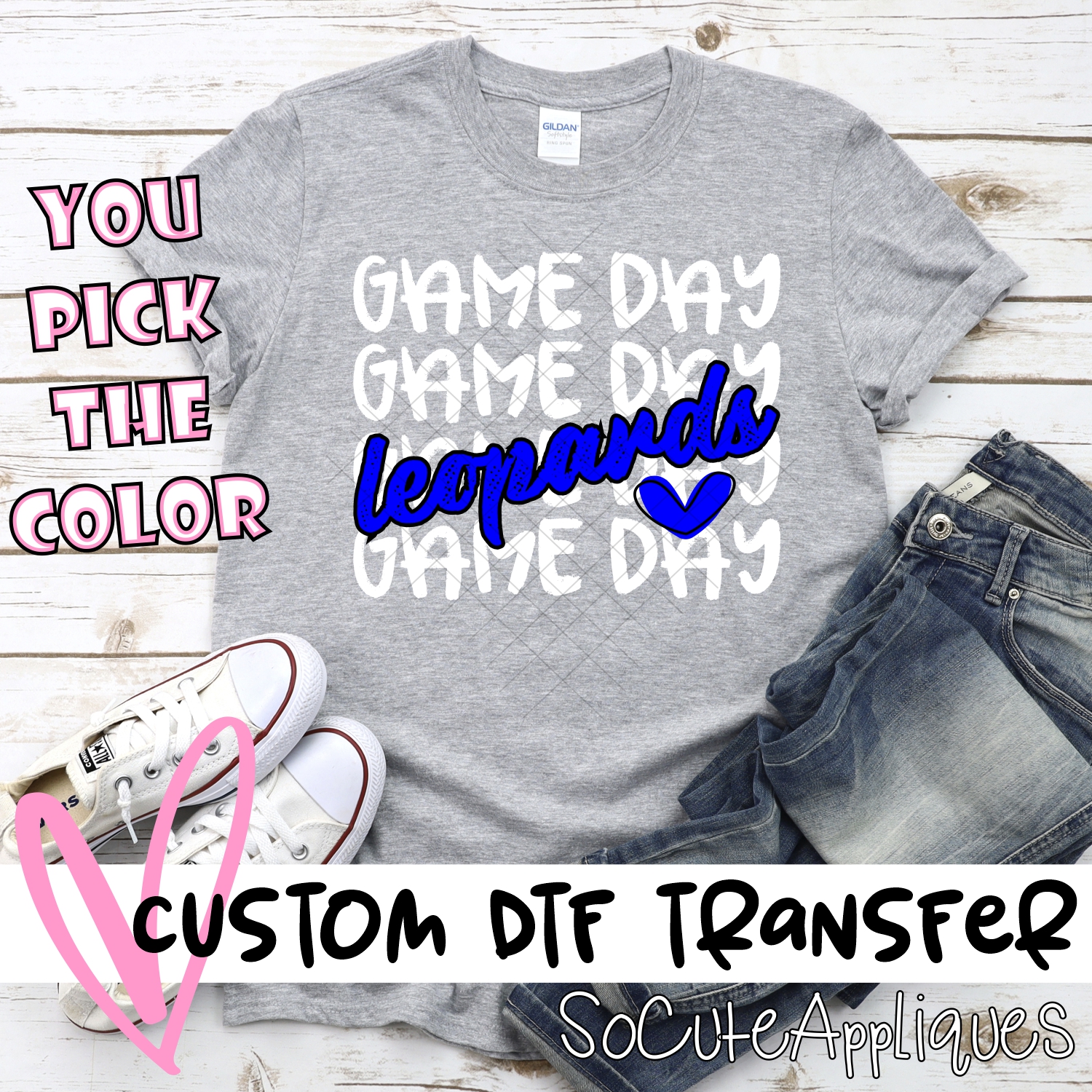 CUSTOM LEOPARDS Game Day stacked WHITE *DTF* Transfer