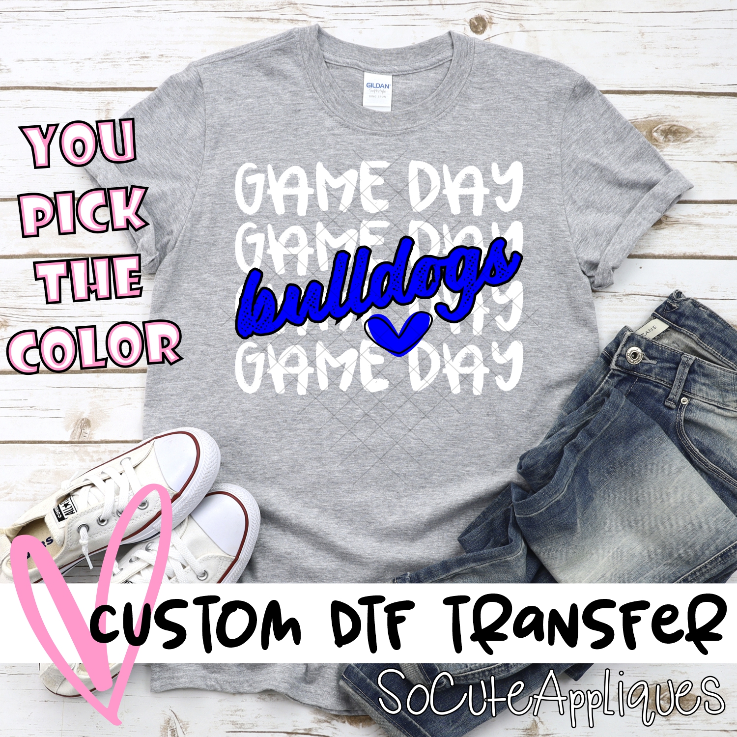 CUSTOM BULLDOGS Game Day stacked WHITE *DTF* Transfer