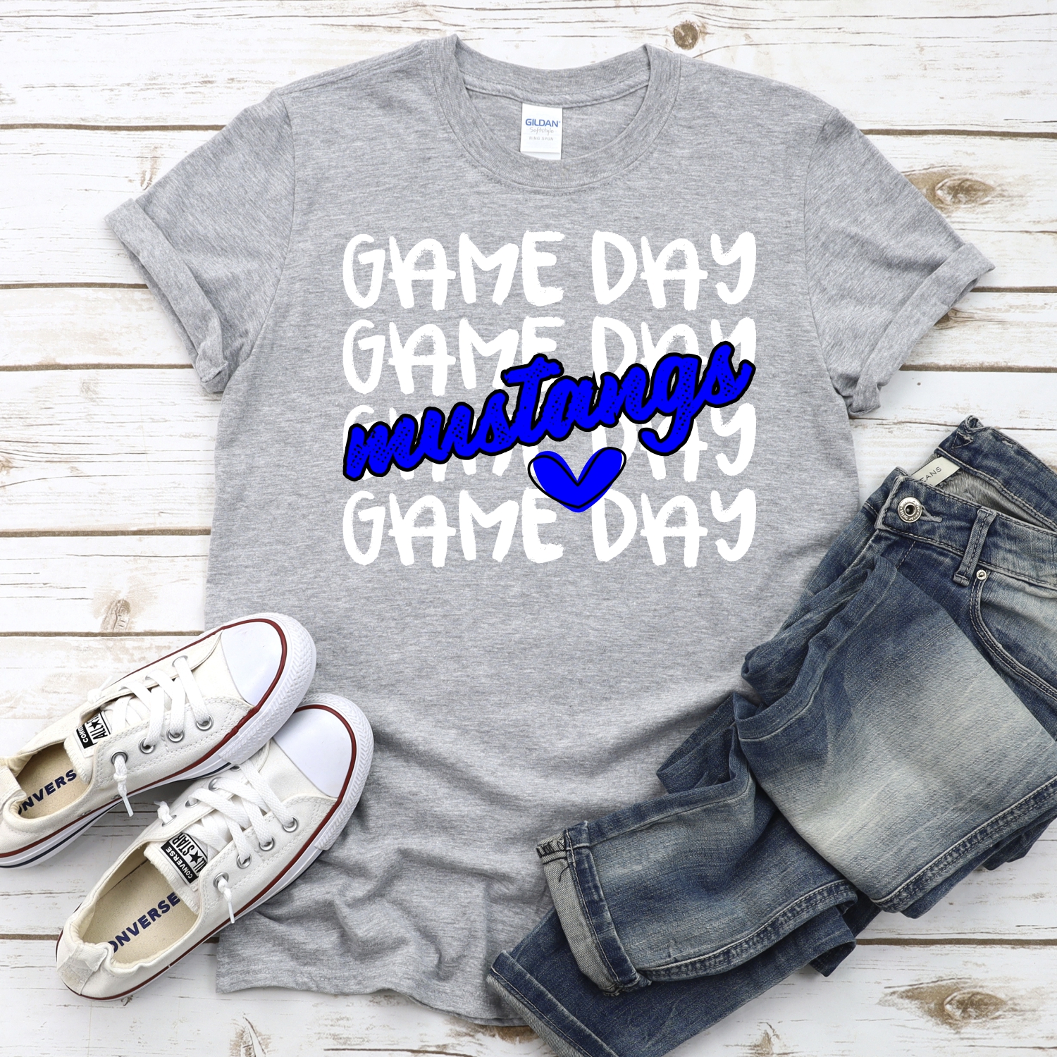 CUSTOM MUSTANGS Game Day stacked WHITE *DTF* Transfer - Image 2