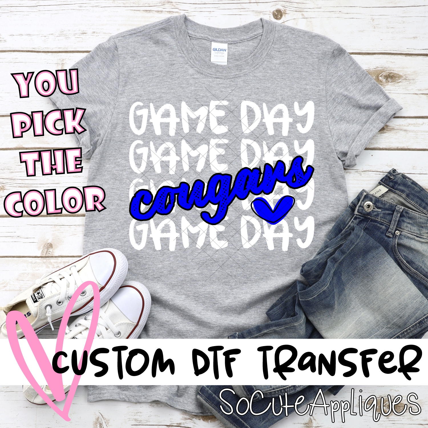 CUSTOM COUGARS Game Day stacked WHITE *DTF* Transfer