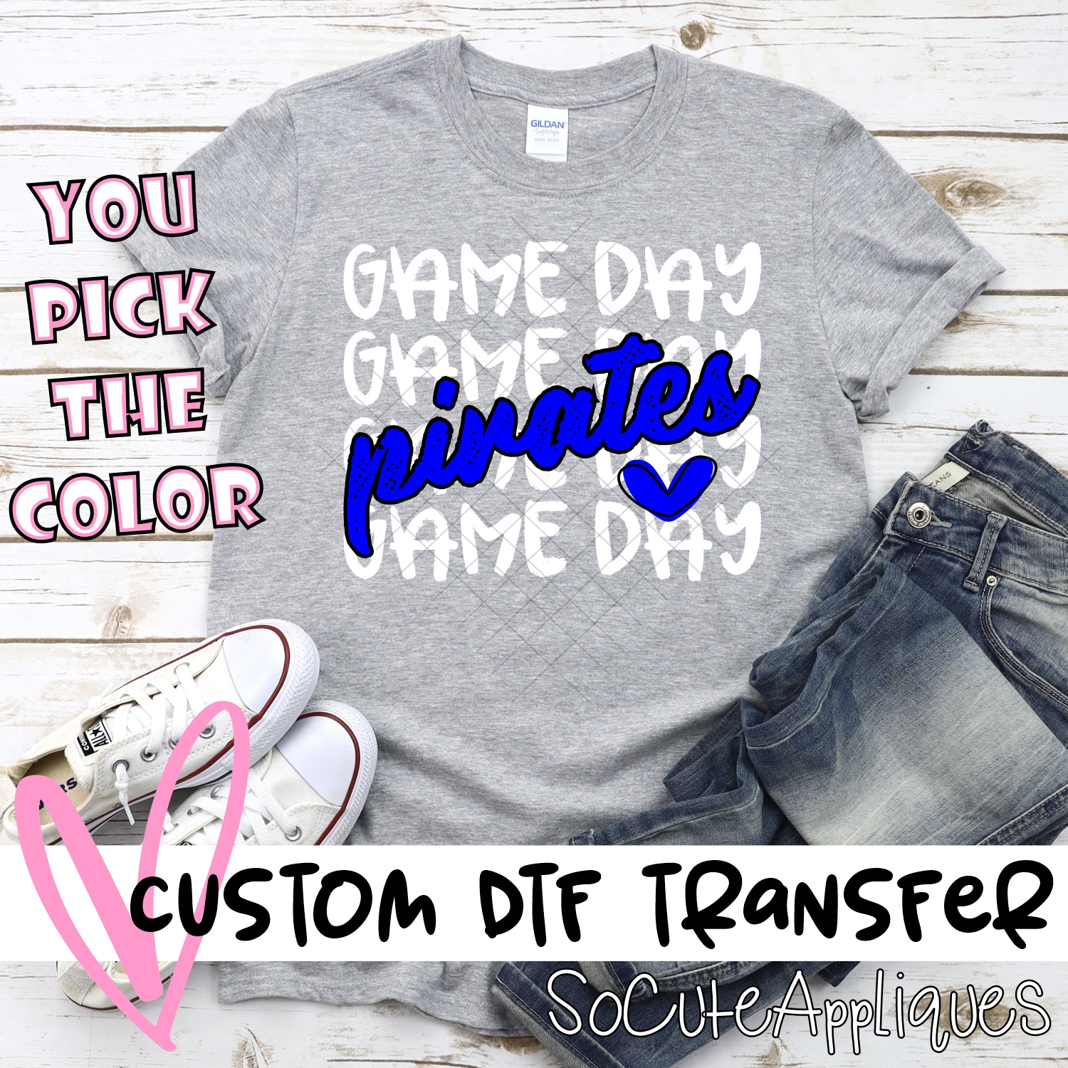 CUSTOM PIRATES Game Day stacked WHITE *DTF* Transfer