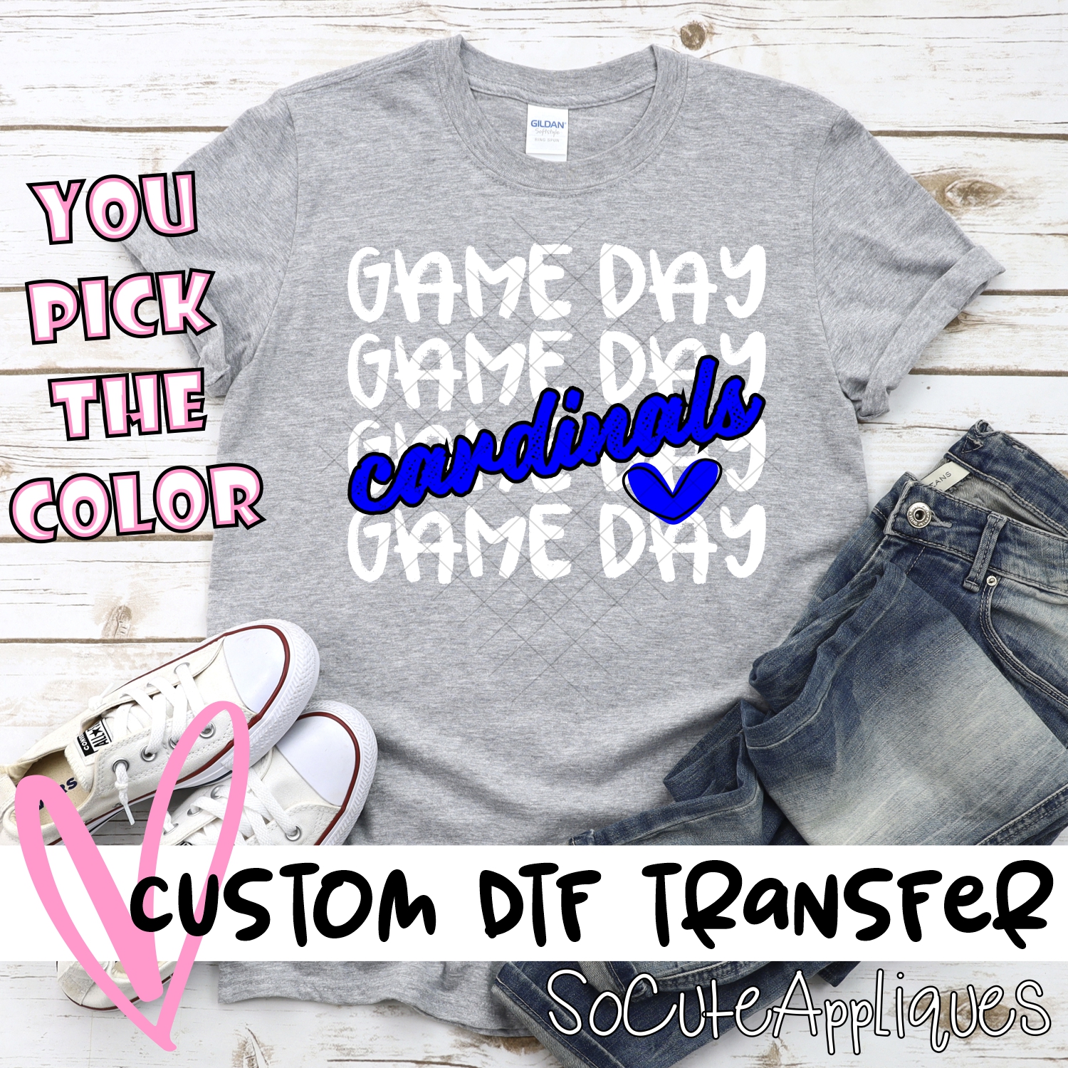 CUSTOM CARDINALS Game Day stacked WHITE *DTF* Transfer