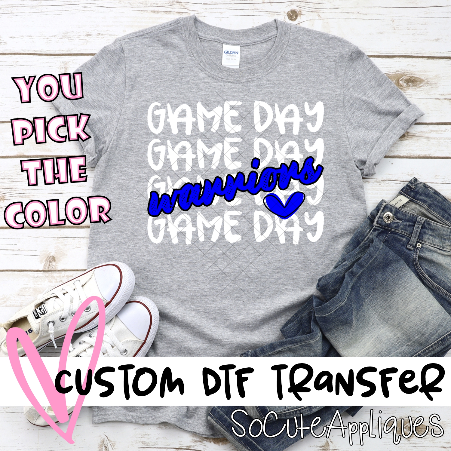 CUSTOM WARRIORS Game Day stacked WHITE *DTF* Transfer