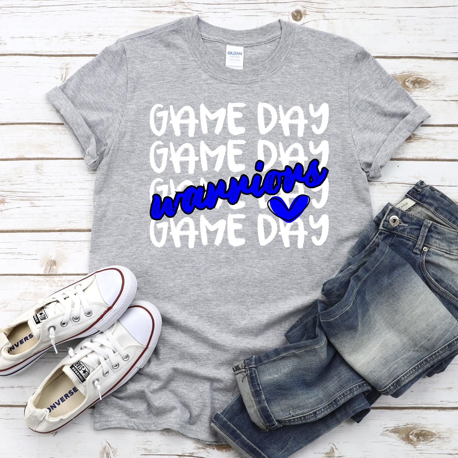 CUSTOM WARRIORS Game Day stacked WHITE *DTF* Transfer - Image 2